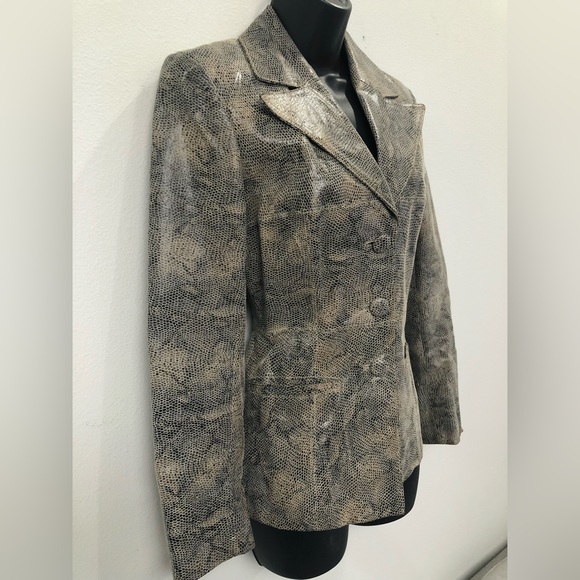 Very Rare Vintage Bebe Snake Print Embossed Leather Blazer Jacket Size S - Picture 5 of 9